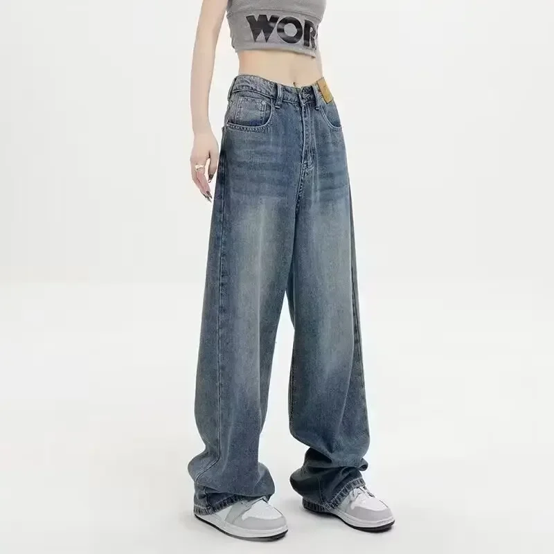 

Spring Casual Fashionable Korean Style Versatile Jeans Fit Straight Leg Unique Bell Bottoms Waisted Slimming Trousers Women