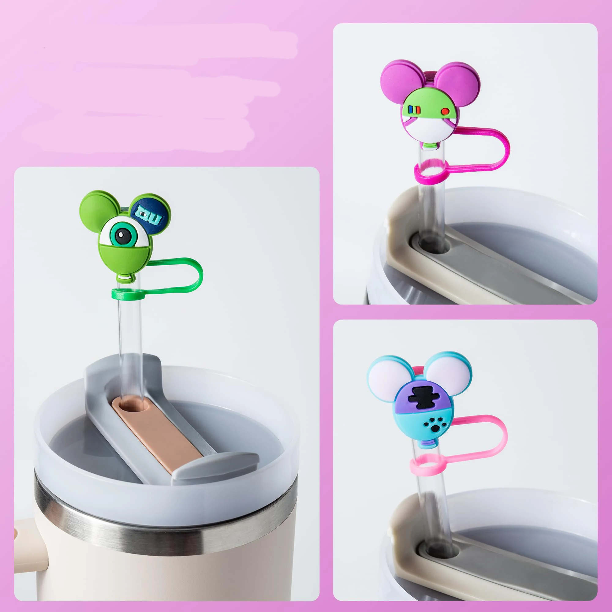 8-Piece Straw Covers Cartoon Straw Plug Straw Cover Reusable Straw Cap Dust Cover for 9-10mml Straw Tips for Reusable Straw Caps