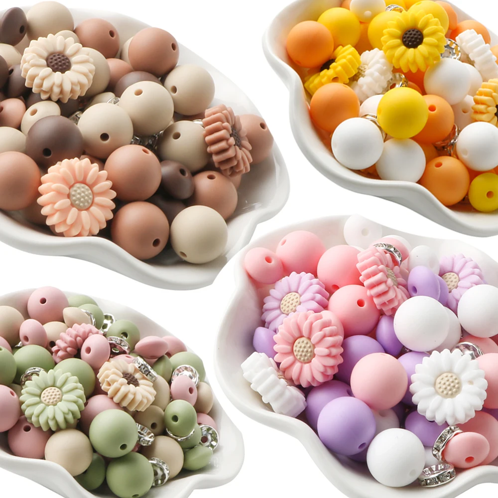 86pcs/Lot Silicone Daisy Round Bead Mixed And Matched Set For DIY Jewelry Bracelet Necklace Keychain Etc Handmade Accessories