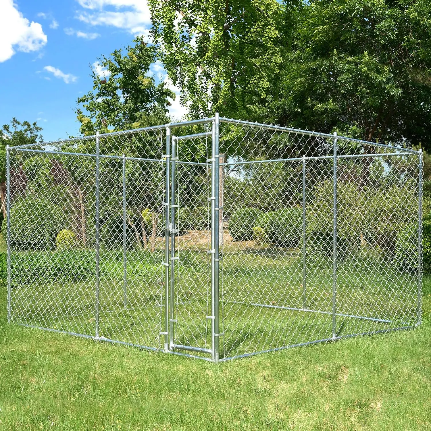 Large Outdoor Dog Kennel, Anti-Rust Dog Kennel Outside with Roof, Galvanized Chain Link Dog Runs for Outside