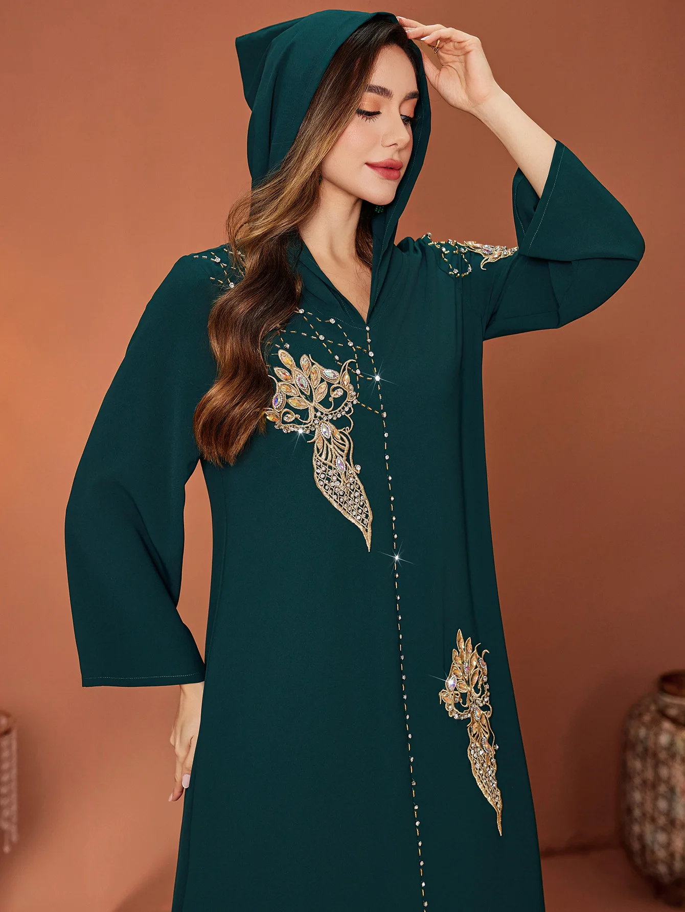 Eid Muslim Dress Women Abaya Diamond Embroidery Hooded Long Dresses Vestidos Largos Party Caftan Jalabiya Ramadan Long Robe 2025
