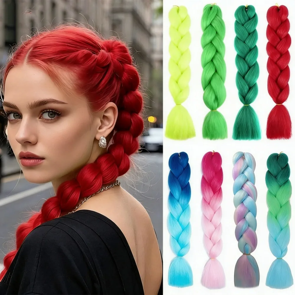 Cabelo Sintético Ombre Pré-esticado de 24 Polegadas para Tranças Jumbo Box Braids, Extensões de Cabelo Coloridas para Crochê para Mulheres