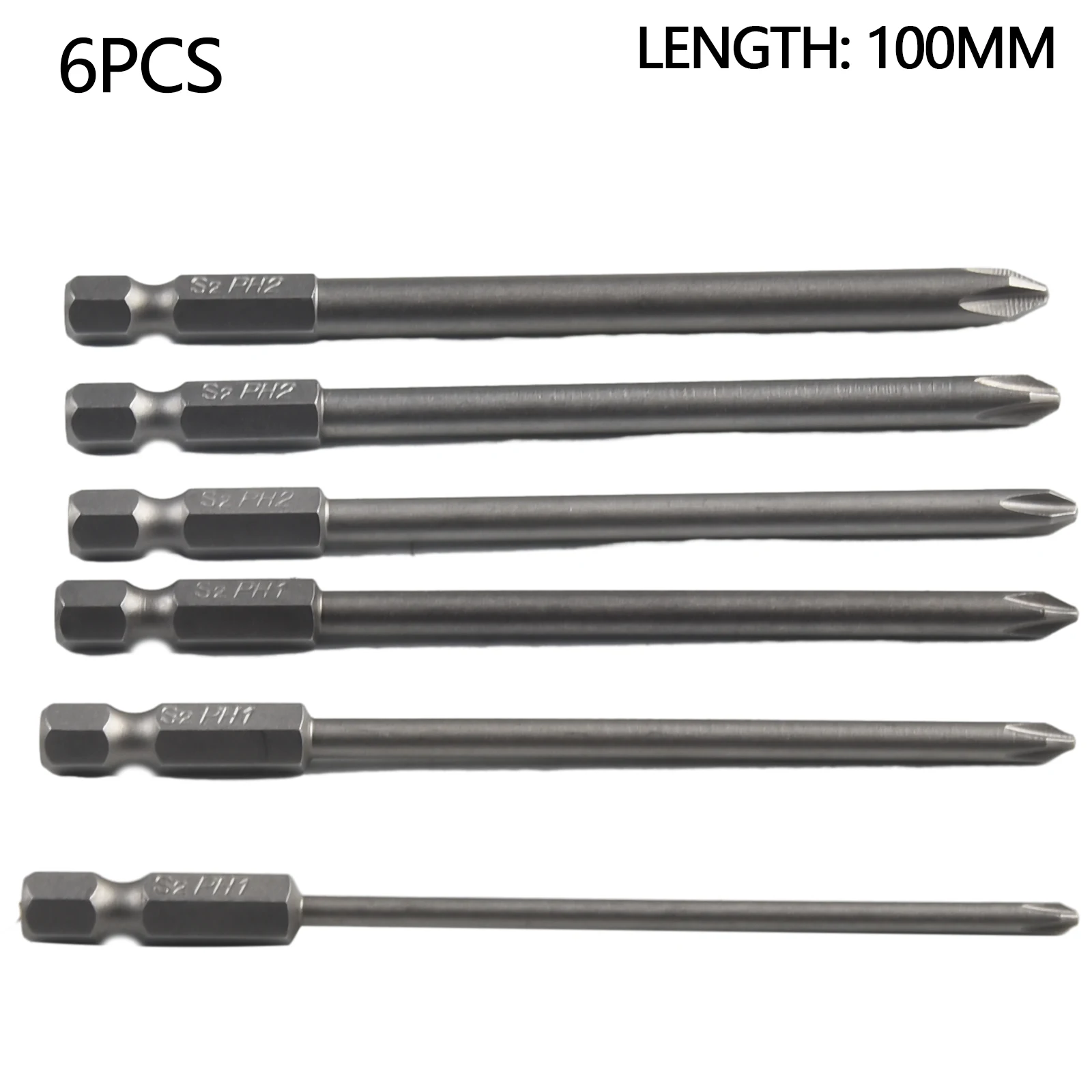 “Magnetic Cross Head Screwdriver Bit Set 6 Piece of PH1 and PH2 Size 1/4\'\' Hex Shank 100mm Length Premium Quality”