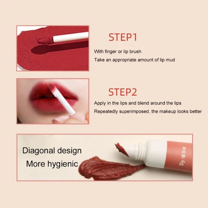 1Pcs Waterproof Highly Pigment Lip Glaze Moisturizing Tinted Red Lip Mud Soft Mate Lipstick Lip Gloss Lasting Color Rendering