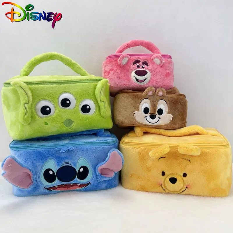 

Disney Plush Storage Bag Anime Lots Pooh Bear Portable Kawaii Women Travel Zipper Cosmetic Boxs Kids Handbag Birthday Gifts