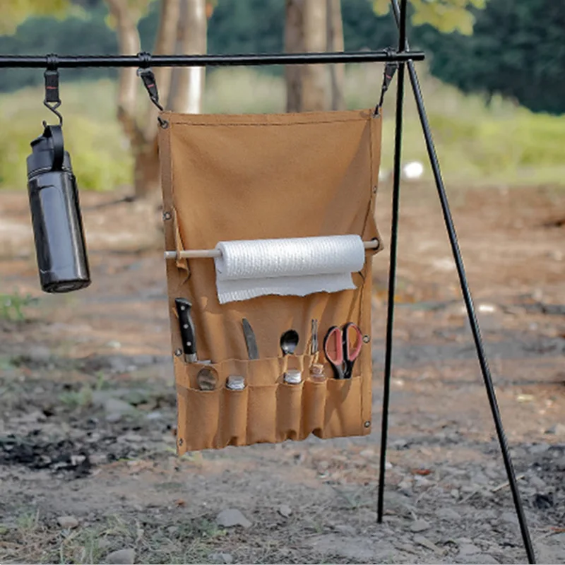 

Outdoor Camping Tableware Storage Bag Canvas Wall-mounted Tissue Storage Rack Picnic Portable Multi-function Tent Hanging Bag
