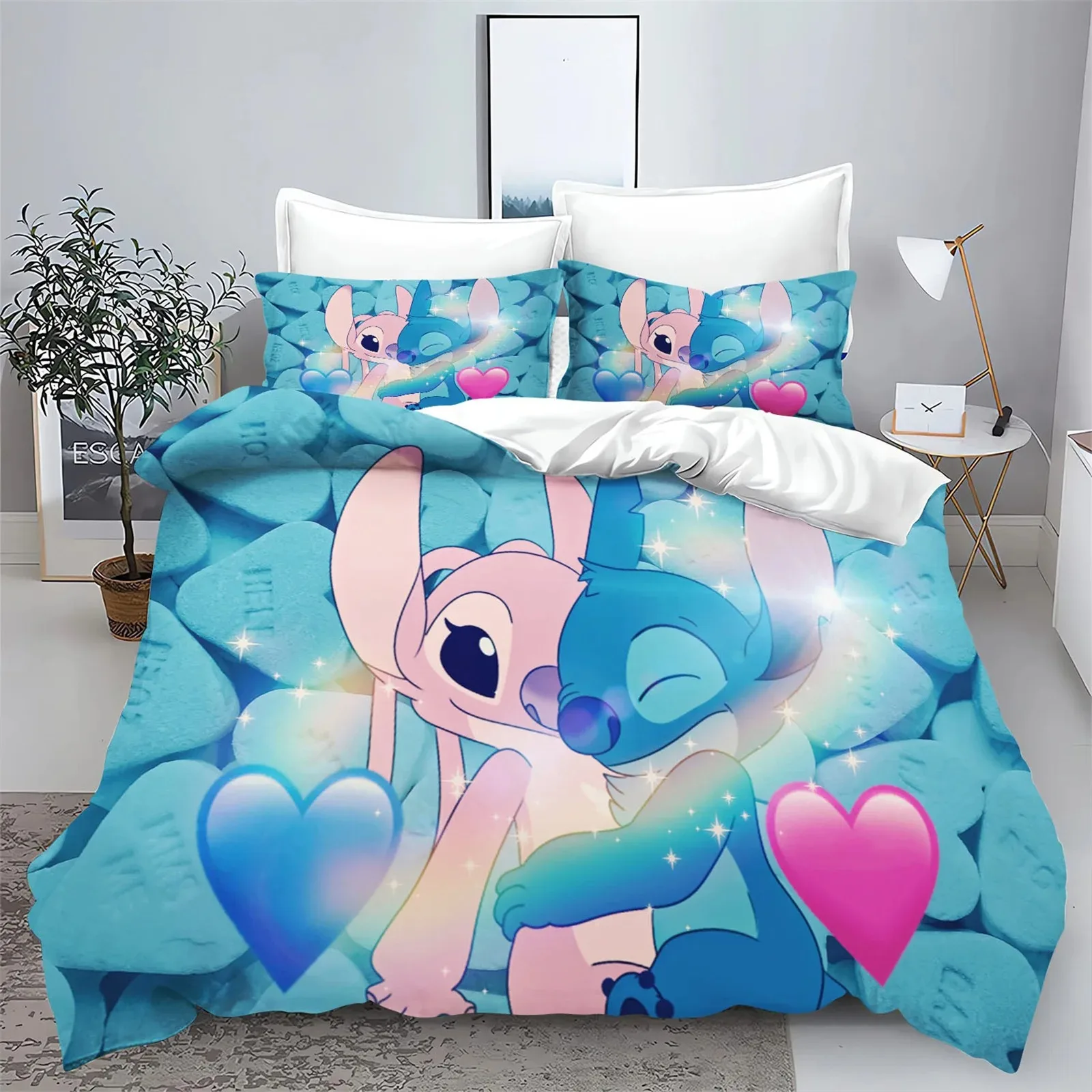 Stitch/Angel Cartoon Printed Bedding Sets exquisite bed supplies set duvet cover bed comforter set luxury birthday gift