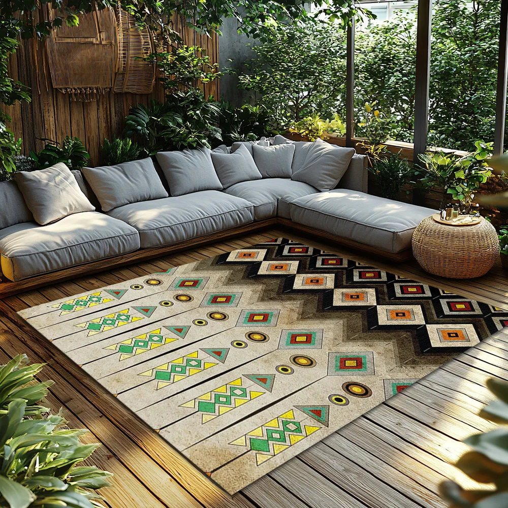 Boho Area Rug Non Slip Indoor Outdoor Carpet Washable Modern Geometric Pattern Home Decor Living Room Bedroom Floor Mat Accent R