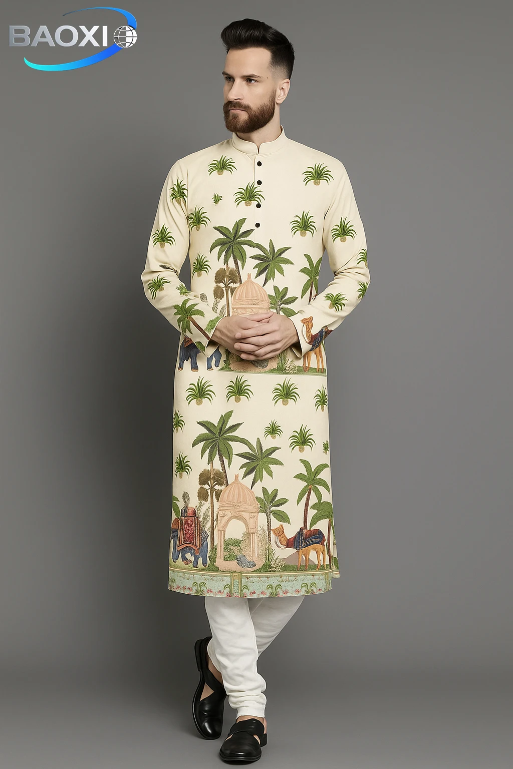 2025 Herren-Bademantel mit bedrucktem Muster KurtaZO, modische und bequeme Passform, normale Robe, geeignet für alle Gelegenheiten, ethnische Kleidung