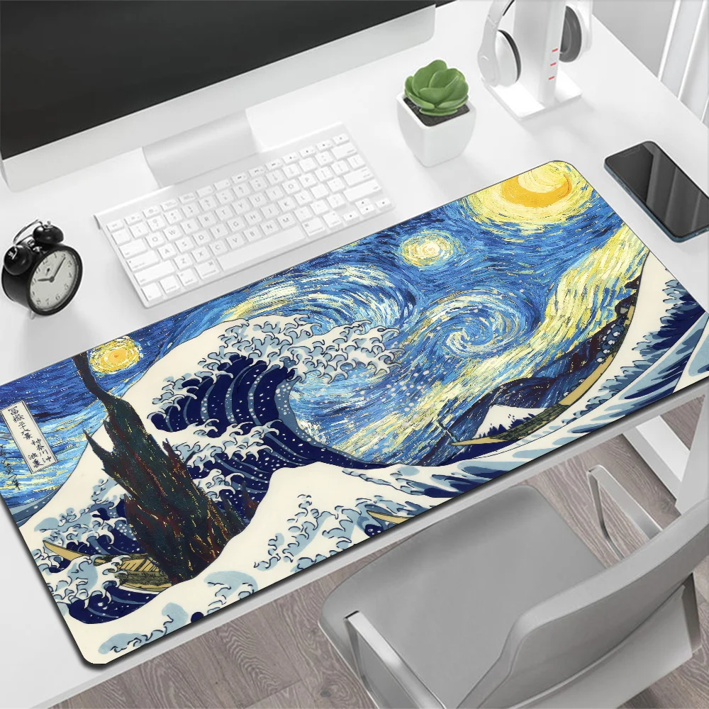 The Great Wave off Kanagawa Large Mouse Pad Gaming Mouse Pad PC Gamer Computer Mouse Mat Big Mousepad Silicone Keyboard Desk Mat