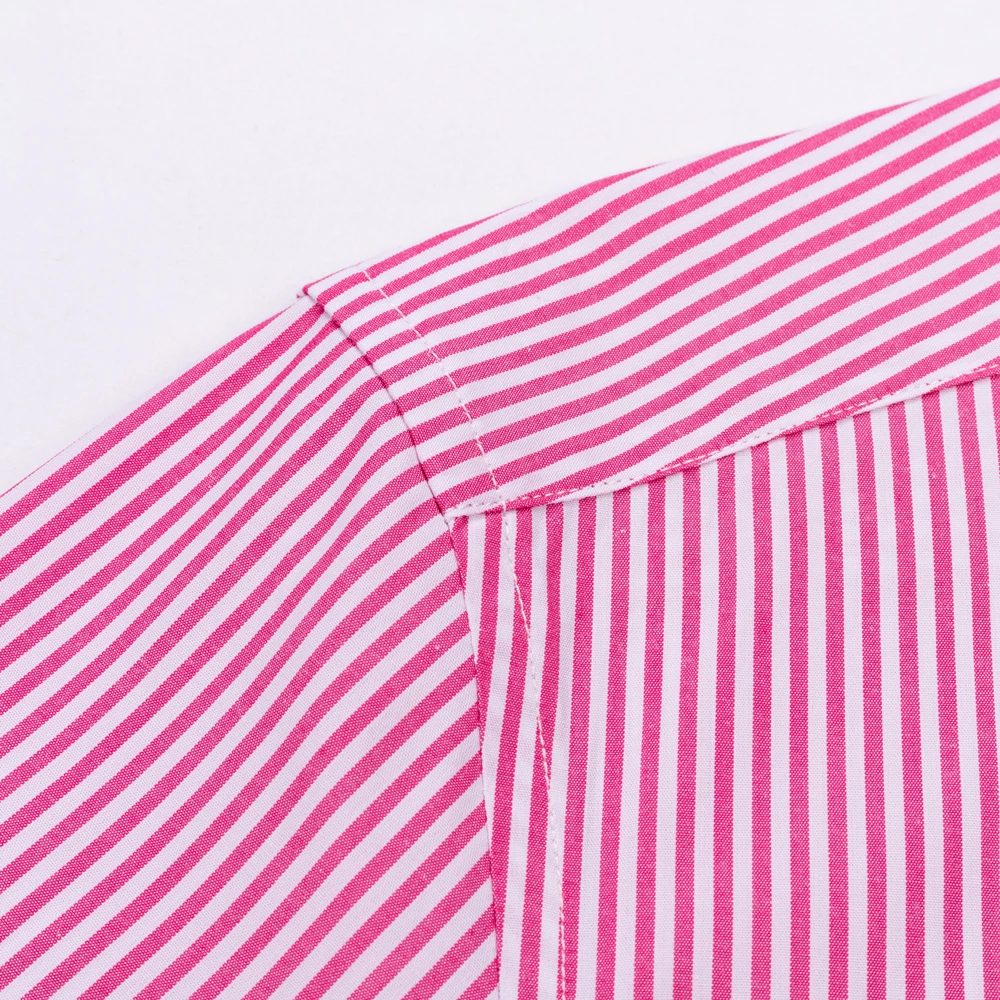 Kemeja Bergaris Lengan Panjang Formal Pria dengan Manset Prancis & Kerah Menyebar Kontras, Cocok untuk Pernikahan Bisnis, Semua Musim