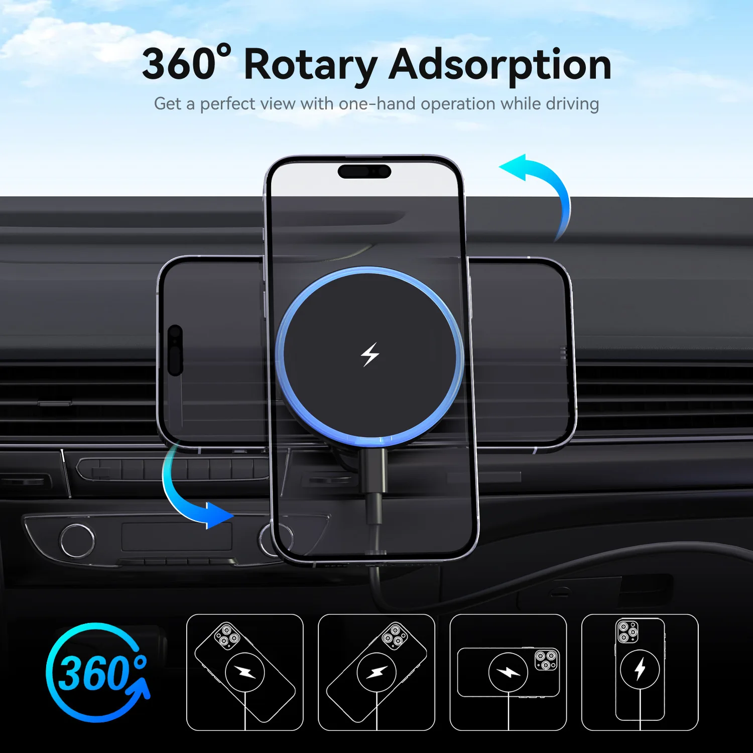 15W car magnetic wireless charger car navigation mobile phone holder view 3