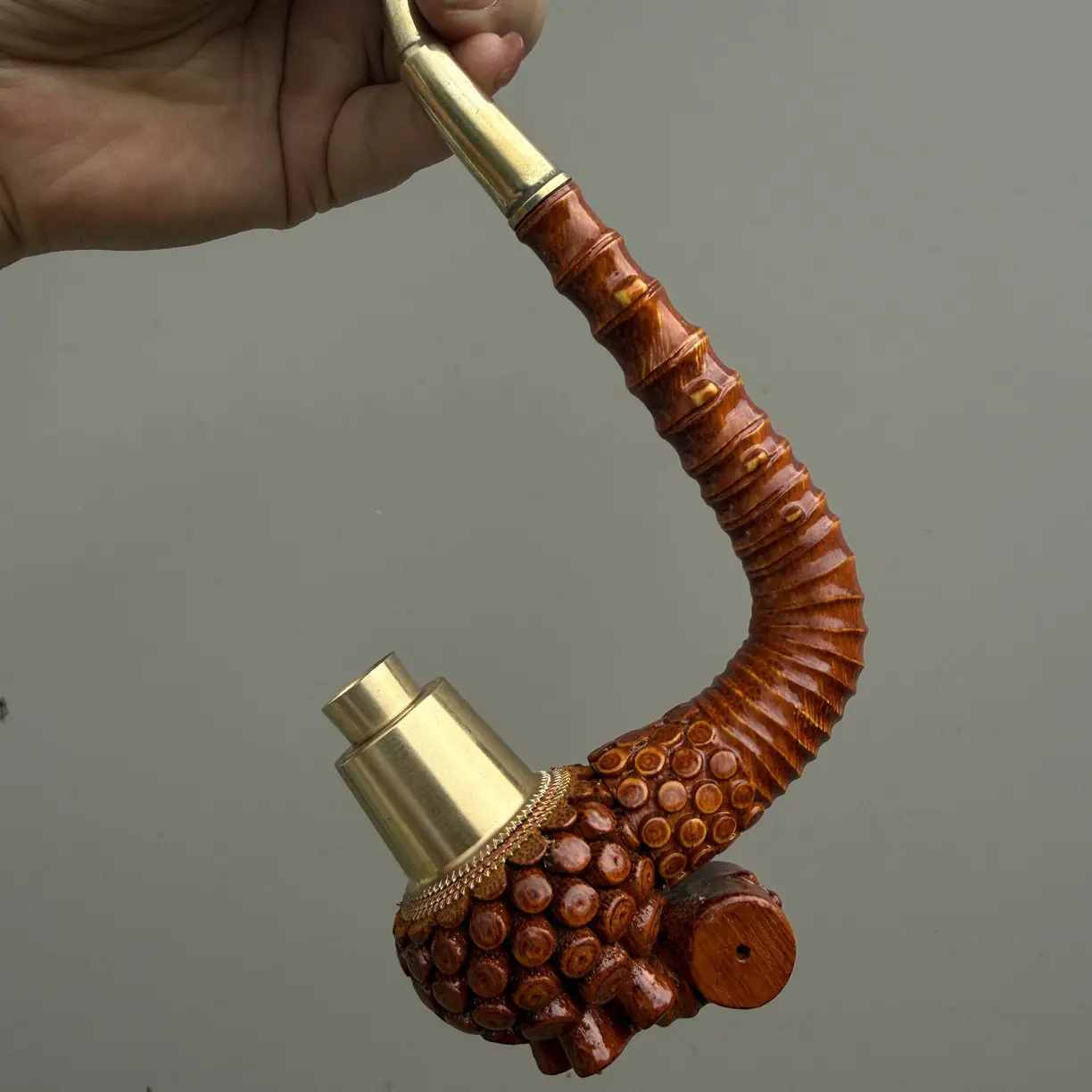 Guizhou Bamboo Hand Carved Packs Pipe Old-Fashioned One Bend Pipo Can Split the Elderly Gift about 20cm