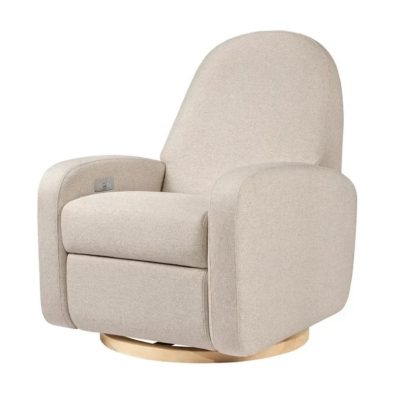 Powered Recliner and Swivel Glider in High-performance Beach Eco Woven Material with A Light Wood Base