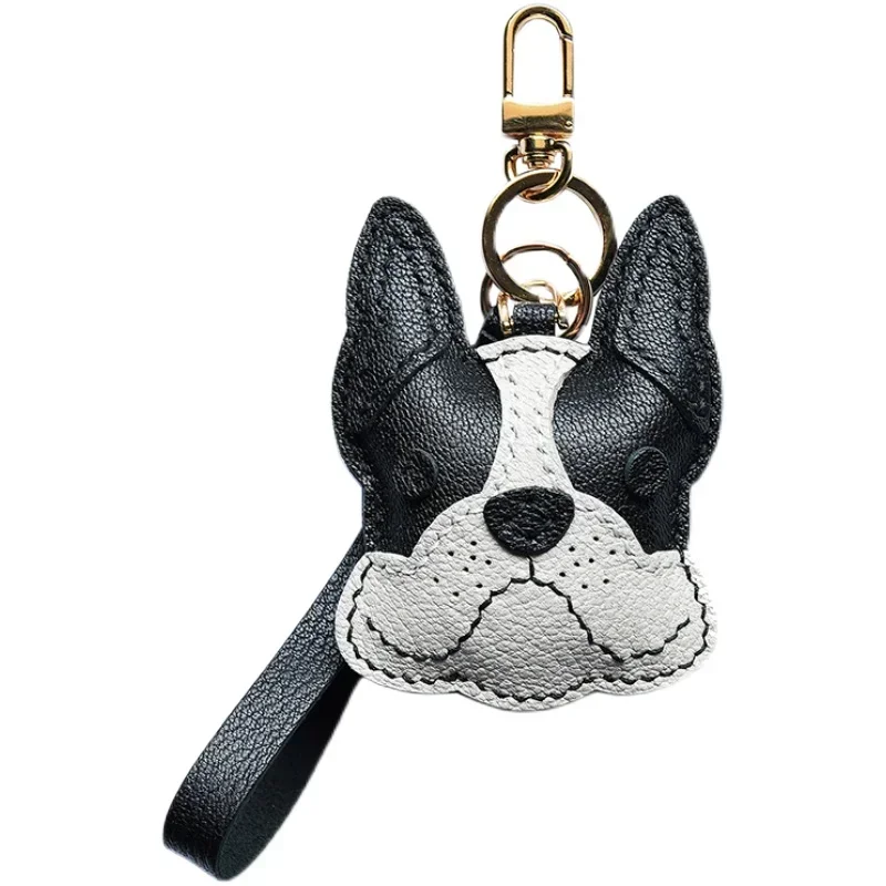French Fighting Dog Shiba Inu Original Handmade Leather Bag Charmbag Keychain Simple And Cute Christmas Gift Keyring