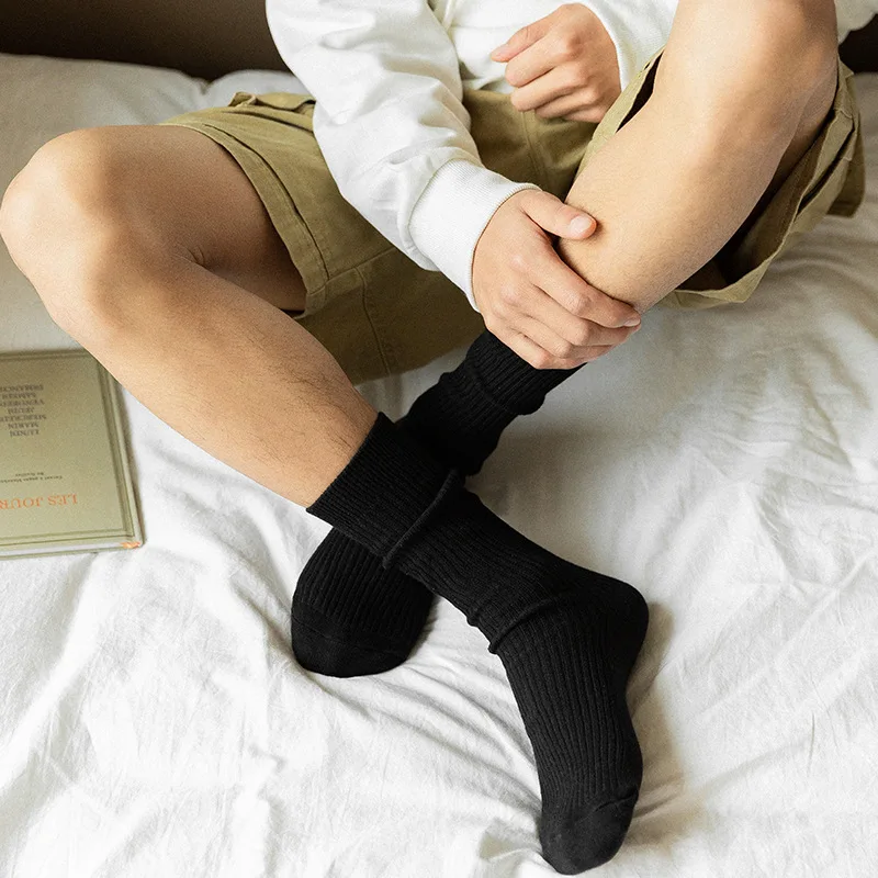 2Pairs/Lot Women Men High Tube Socks White Black Stretch Rib Socks Long Middles Length Spring Autumn Winter Cotton Casual Socks