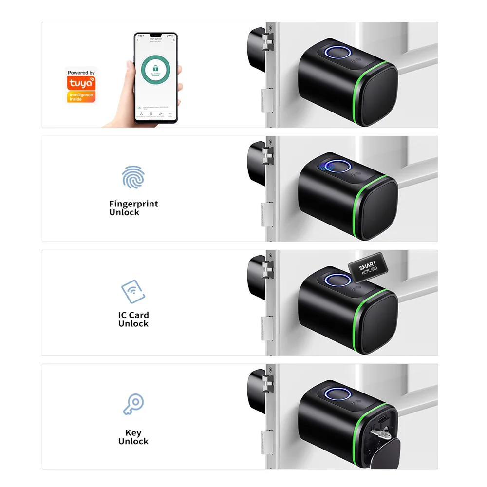 

Zc02 Дверь без ключа Беспроводная безопасность Wi-Fi Отпечаток пальца Умный цилиндр дверного замка Tuya Умный замок двери