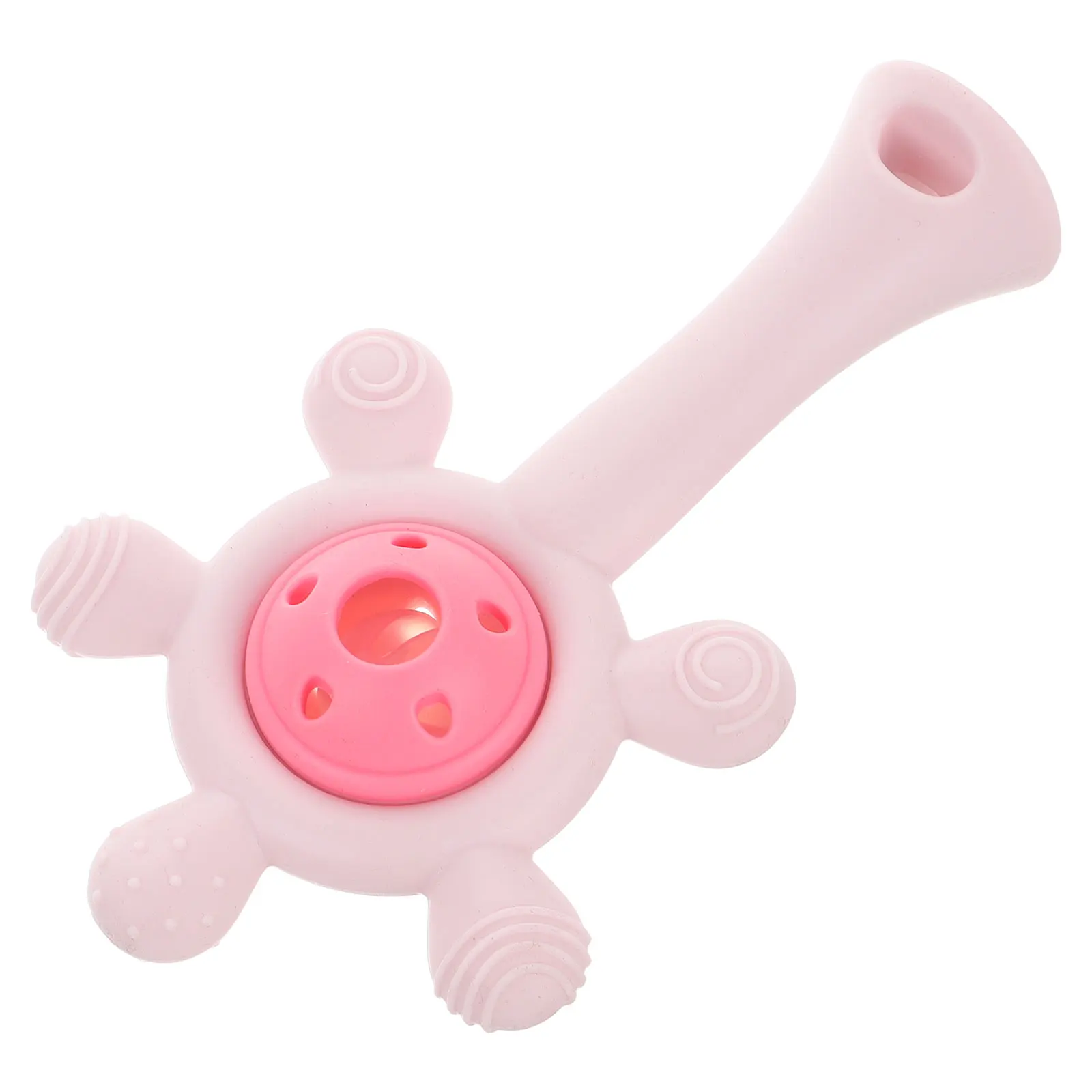 

1pcs Baby Girl Toys Hand Bell Teething Relief Toddler Silicone Rattle for Biting Pink Design Infant Bite proof Teethers