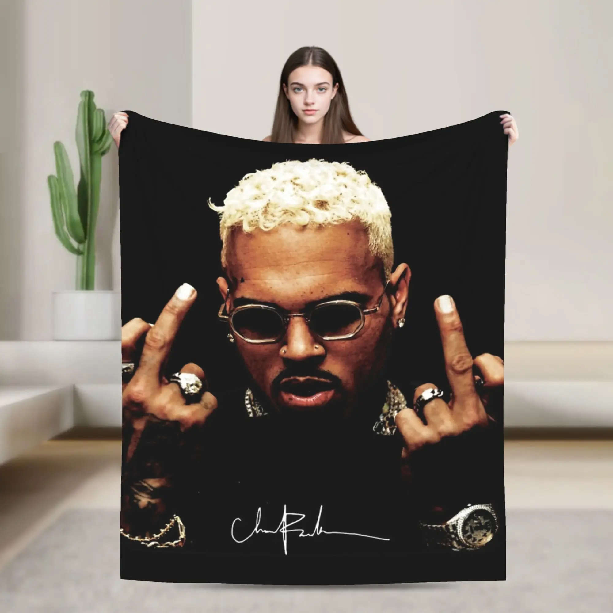 الاصبع الأوسط خمر كريس براون البطانيات الصوف الخريف متعددة الوظائف سوبر لينة رمي بطانية للفراش المفرش في الهواء الطلق #1