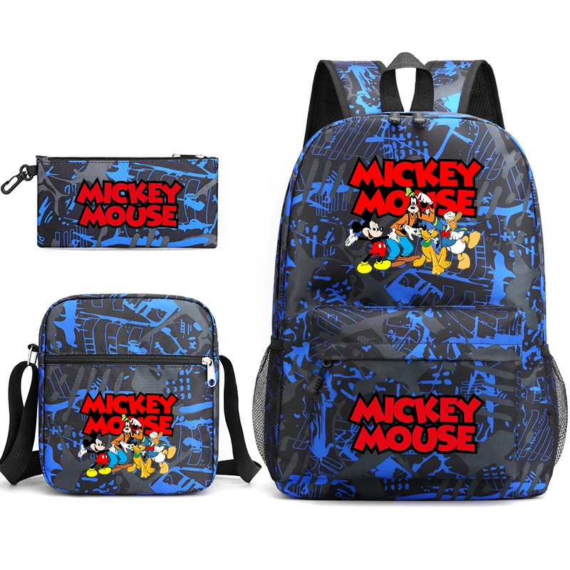 

Anime Mickey Friends Printed 3 Piece Backpack Boys Girls School High Quality Zipper Backpack Shoulder Bag Pencil Bag