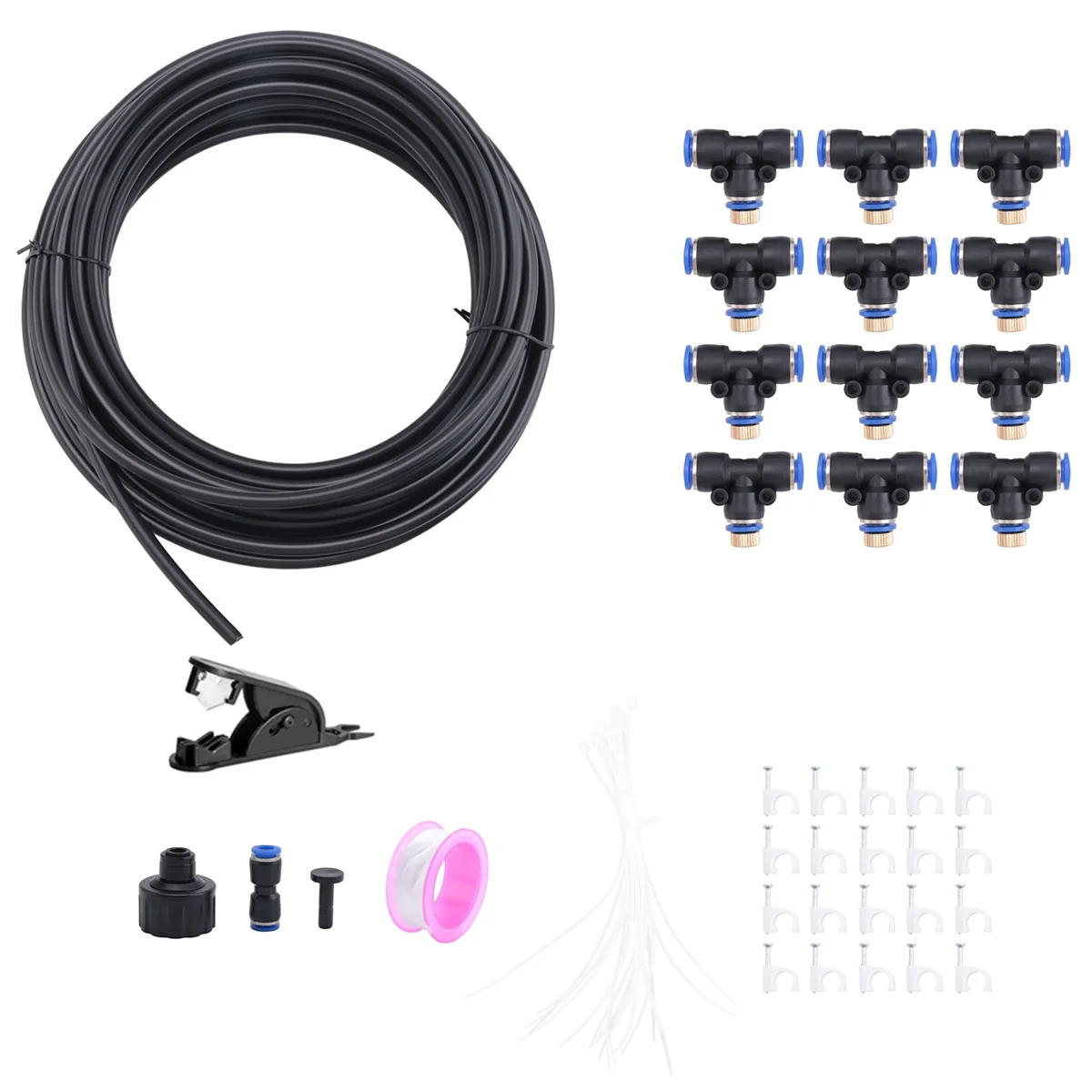 【Last-Chance!】Nebel-Kühlsystem, DIY 33 FT (10 m) Nebelschnur + 12 Messing-Nebeldüsen für Terrasse, Wasserpark, Garten, Trampolin