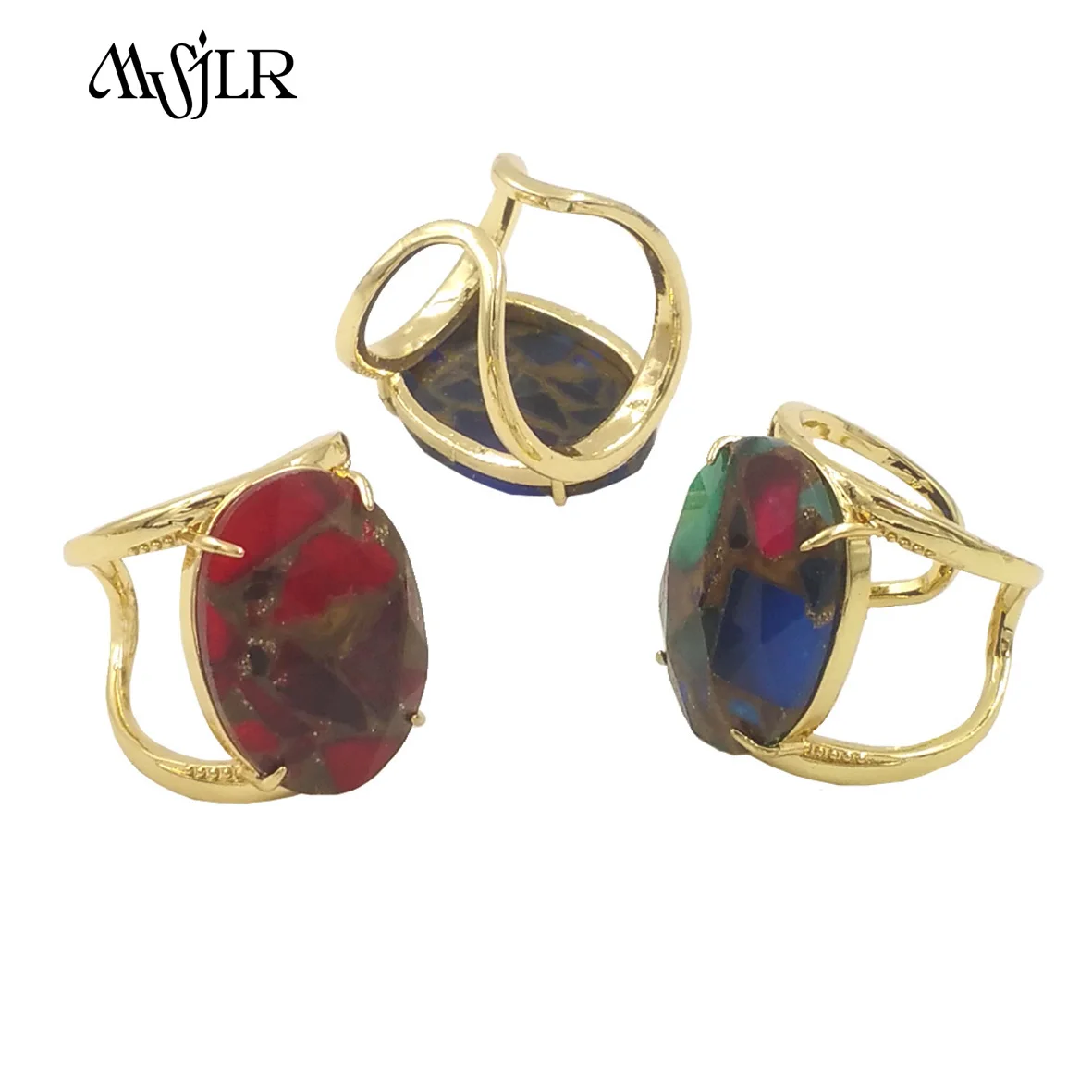 MVR073-Anillo de cobre turquesa de estilo Retro para mujer, joyería de regalo chapada en oro, diseño atractivo, nueva moda, 2024