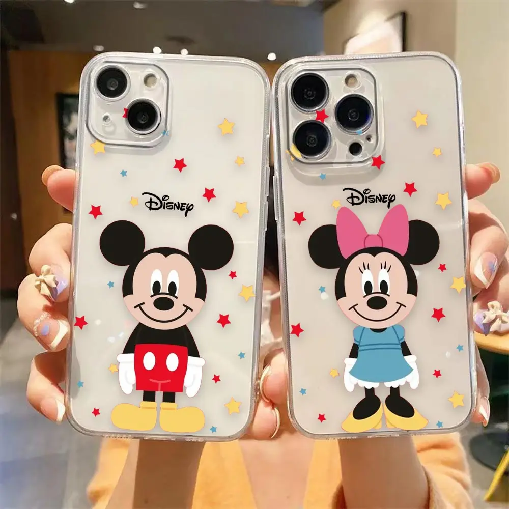 Casing ponsel bening untuk iPhone Apple 14 12 13 16 15 11 Pro SE 8 7 Plus X XR XS Max SE casing kartun Anime Funda Mickey Minnie Mouse