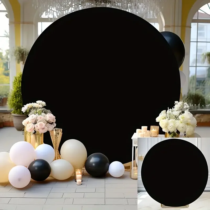 Black Round Backdrop Cover Custom Solid Color Circle Photography Background for Wedding Birthday Party Baby Shower Photo Props