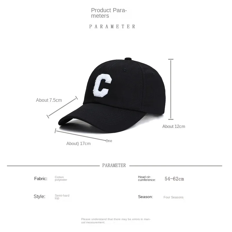 Woman Men C Letter Embroidery Baseball Cap Male Big Head Outdoors Plus Size Sport Snap Back Cap Dad Hats Gorros Trucker Hats