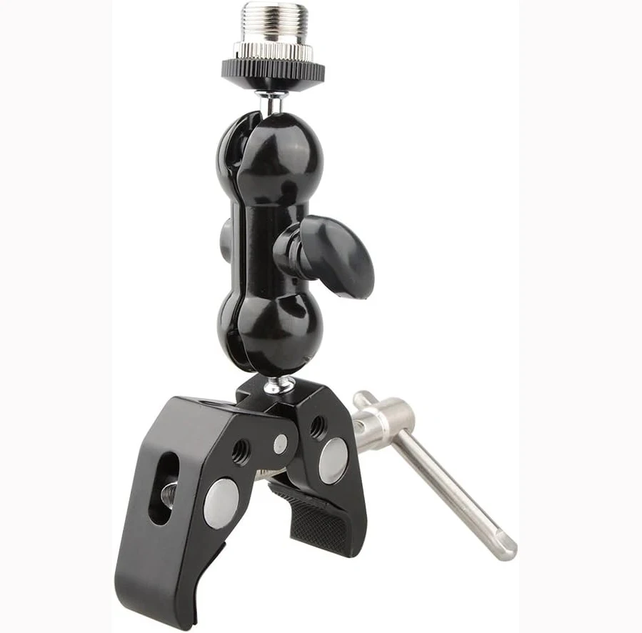 حامل رأس كروي صغير من الألومنيوم 1/4 بوصة - 20 مع خيط 5/8 بوصة - 27 للميكروفونات وما إلى ذلك. محول 1/4 إلى 5/8، منتج 1/4 بوصة إلى 5/8 بوصة للميكروفون