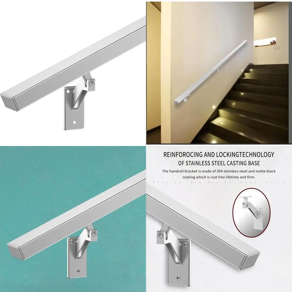 مجموعة درابزين الدرج الداخلي الحديثة المصنوعة من الألومنيوم في الهواء الطلق، فضي مؤكسد بطول 11 قدم، من الفولاذ المقاوم للصدأ 304 قابل للتعديل، تتضمن قضبان إمساك 2 × 1 #1
