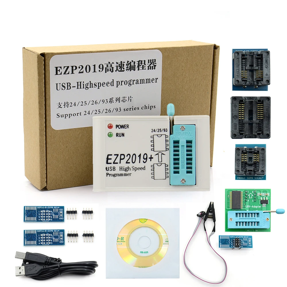 EZP2019+ High Speed USB SPI Programmer EZP 2019 with Adapter Support 24 25 93 EEPROM 25 Flash BIOS Chip and Socket