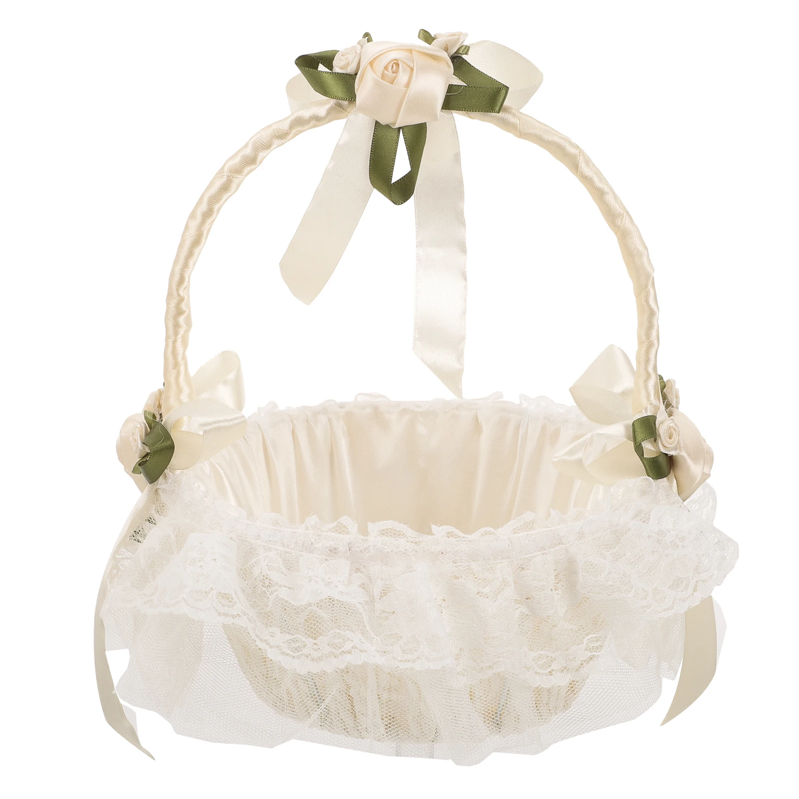 

Lace Flower Elegant Satin Rhinestone Wedding Flowers Basket Decoration For Wedding Basket Ceremony Banquet Storage