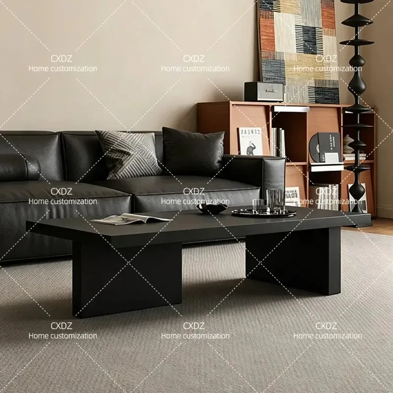 Italian minimalist pure black rock slab suspended coffee table creative living room small apartment box coffee table