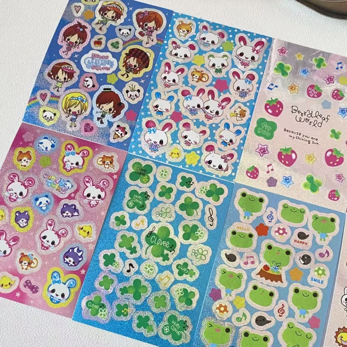 8 أوراق من ملصقات الإشعاع لفتاة الأرنب الكرتونية اليابانية، حساب يد الضفدع الفراولة، تستخدم لملصقات تزيين المجلات #3