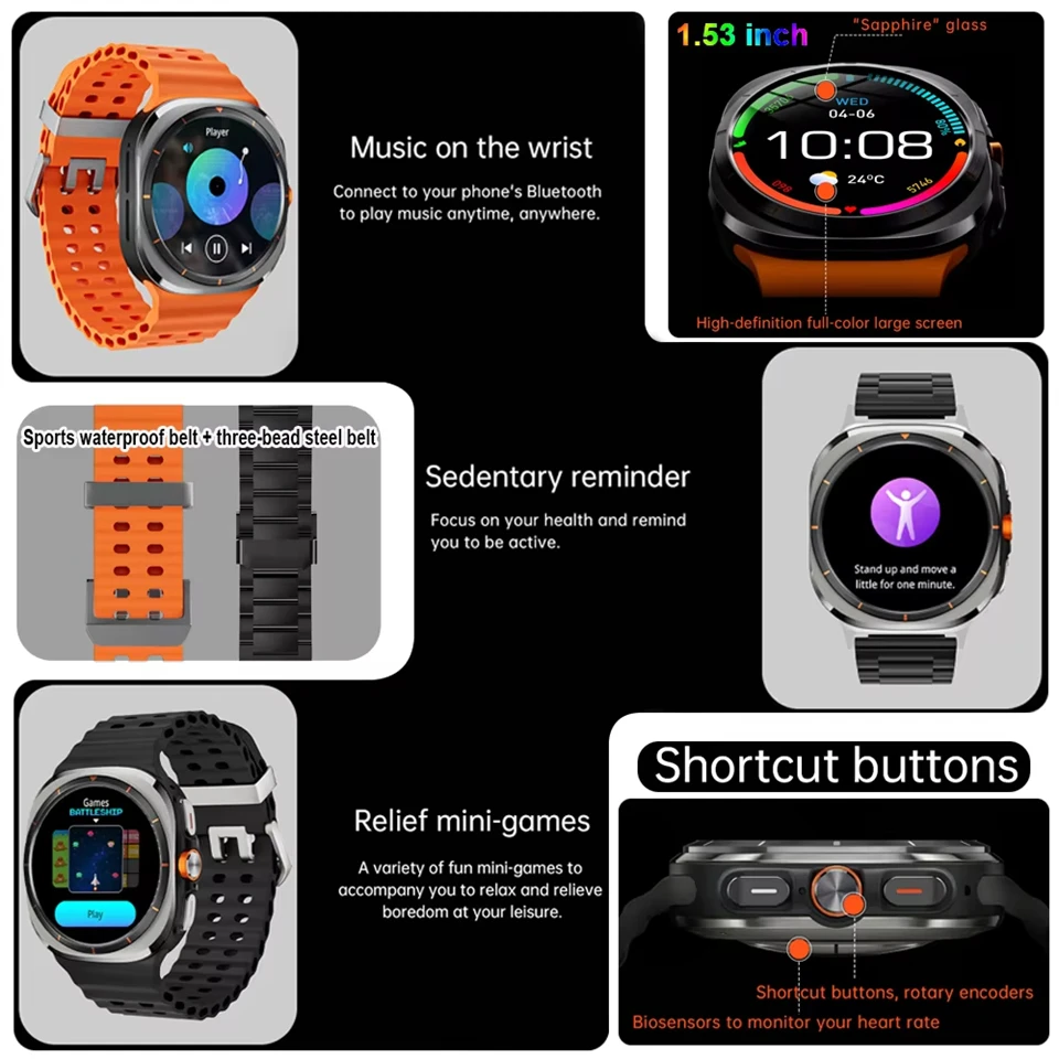 For Galaxy Watch New SK7 Ultra Smart Watch 500mAh GPS Track Watch Men Women AMOLED Bluetooth Call Heart Rate Sports Smartwatch