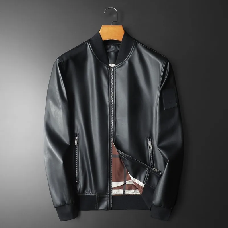 

Spring Baseball Collar Leather Jacket Men Luxury Casual Business Bomber Jacket Social Streetwear Motorcycle PU Leather Jackets