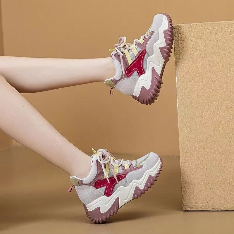 Thick Sole Dad Shoes Women 2023 Autumn/Winter New Korean Edition Color Matching Trend Versatile Candy Color Casual Sports Shoes