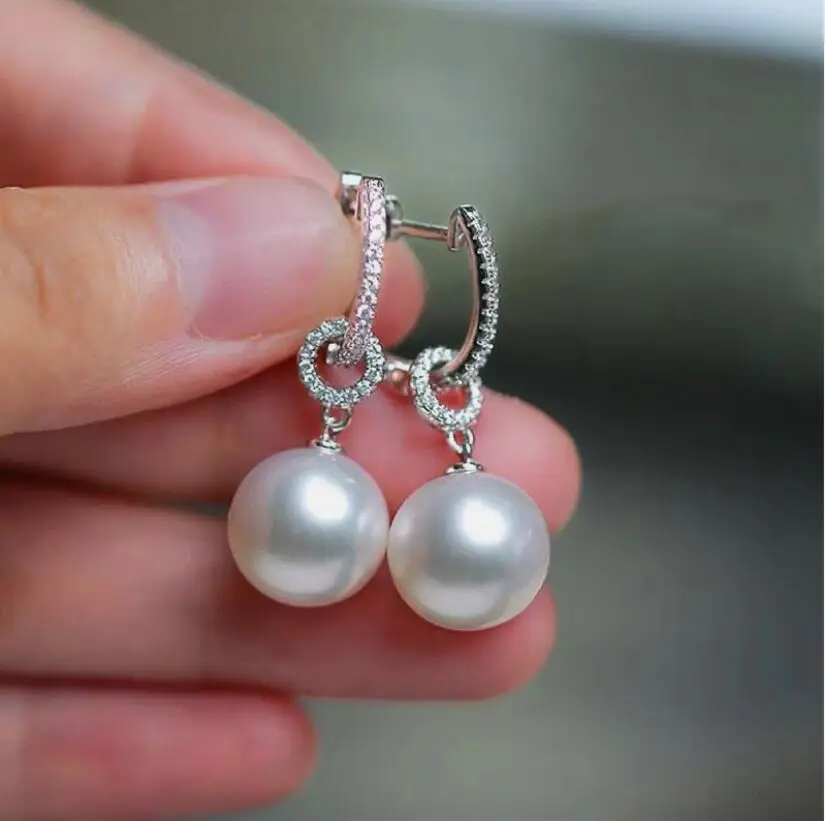 

gorgeous 10-11mm 9-10mm 8-9mm south sea round white pearl dangle earring 925s