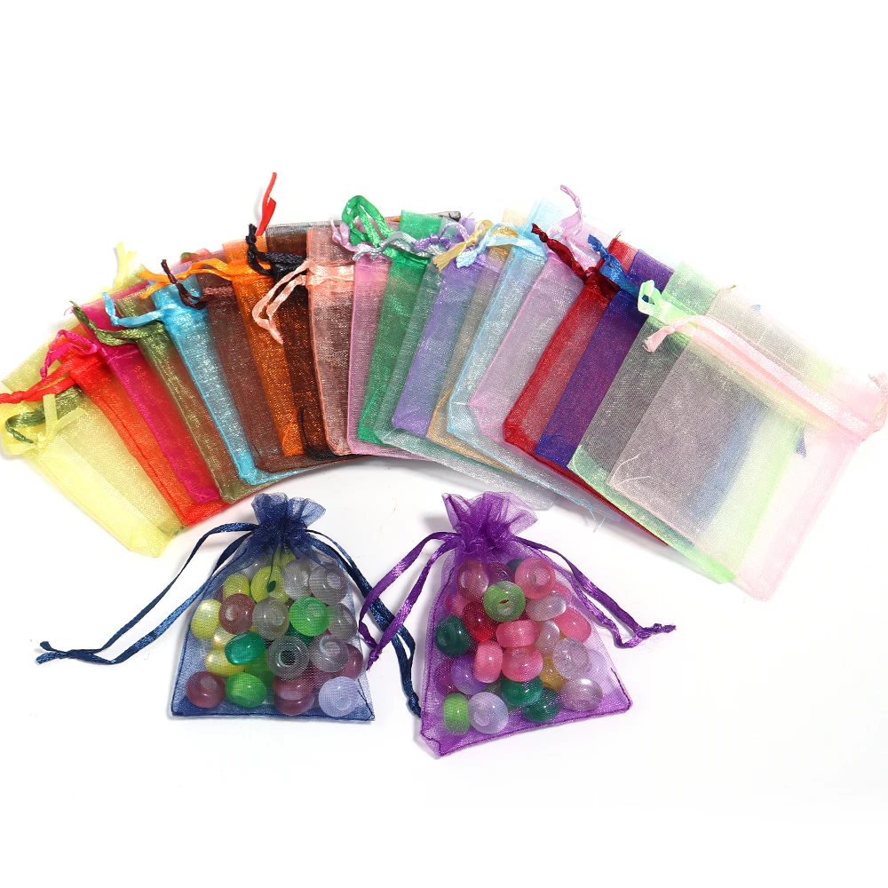 10-50Pcs/Lot Organza Gift Bag For Ornament 24 Colors Drawstring Pouches For Wedding Christmas Candy Gift Bags Ornament Packing