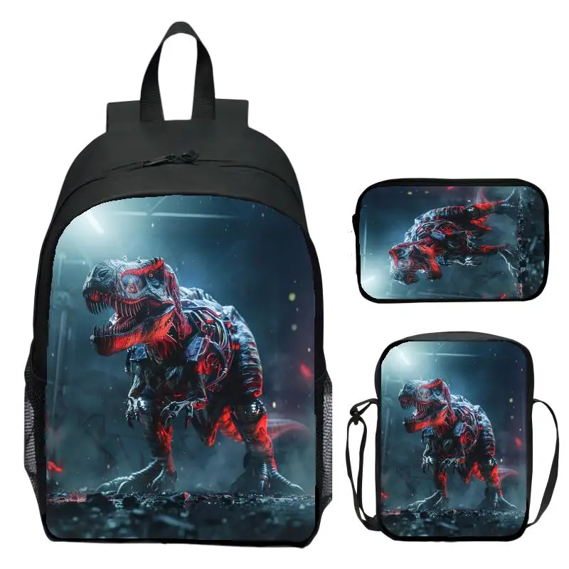 3 pieces/set of digital printed animal Jurassic dinosaur children's school bags, student backpack, boy and girl bookbag