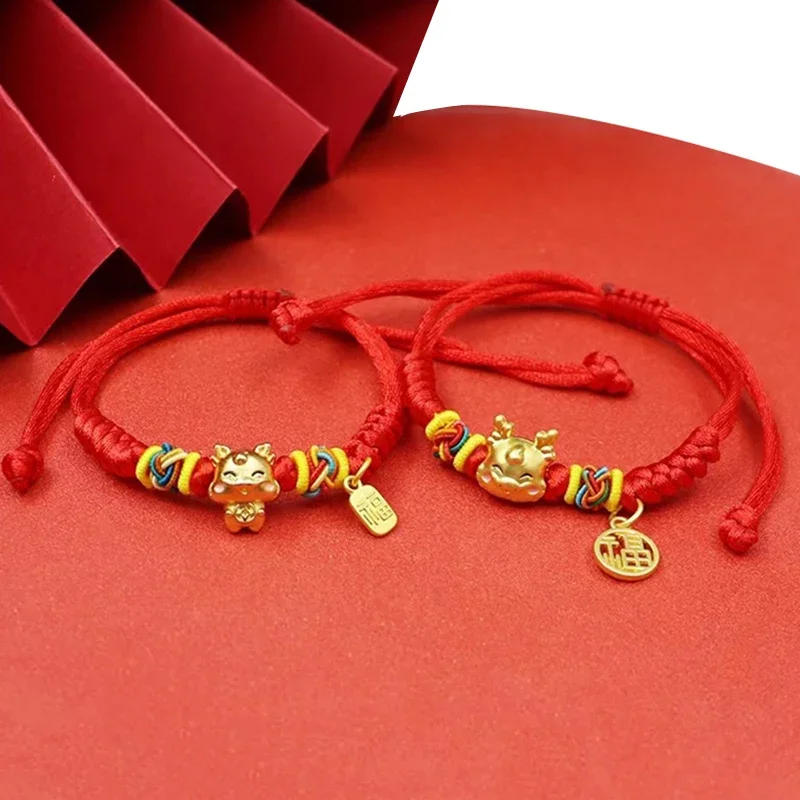 

UMQ Chinese Style Zodiac Dragon Bracelet 2024 Dragon Year Lucky Red Rope Bracelet Xmas Near Year Gift