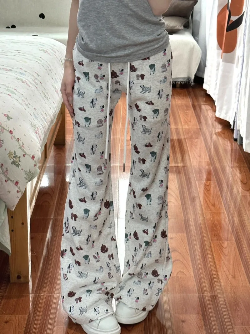 Pantaloni Kawaii dolci con stampa di cani in generale cartone animato Pantaloni Y2k moda donna a vita alta Pantaloni svasati coreani estivi casual Gamba larga