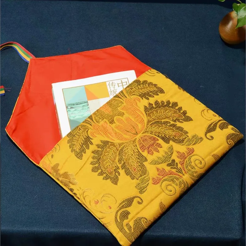 Tibetan-Style Embroidered Floral Sutra Storage Bag,Double Layer Thickened Sacred Text Scripture Organizer Bag Buddhist Item