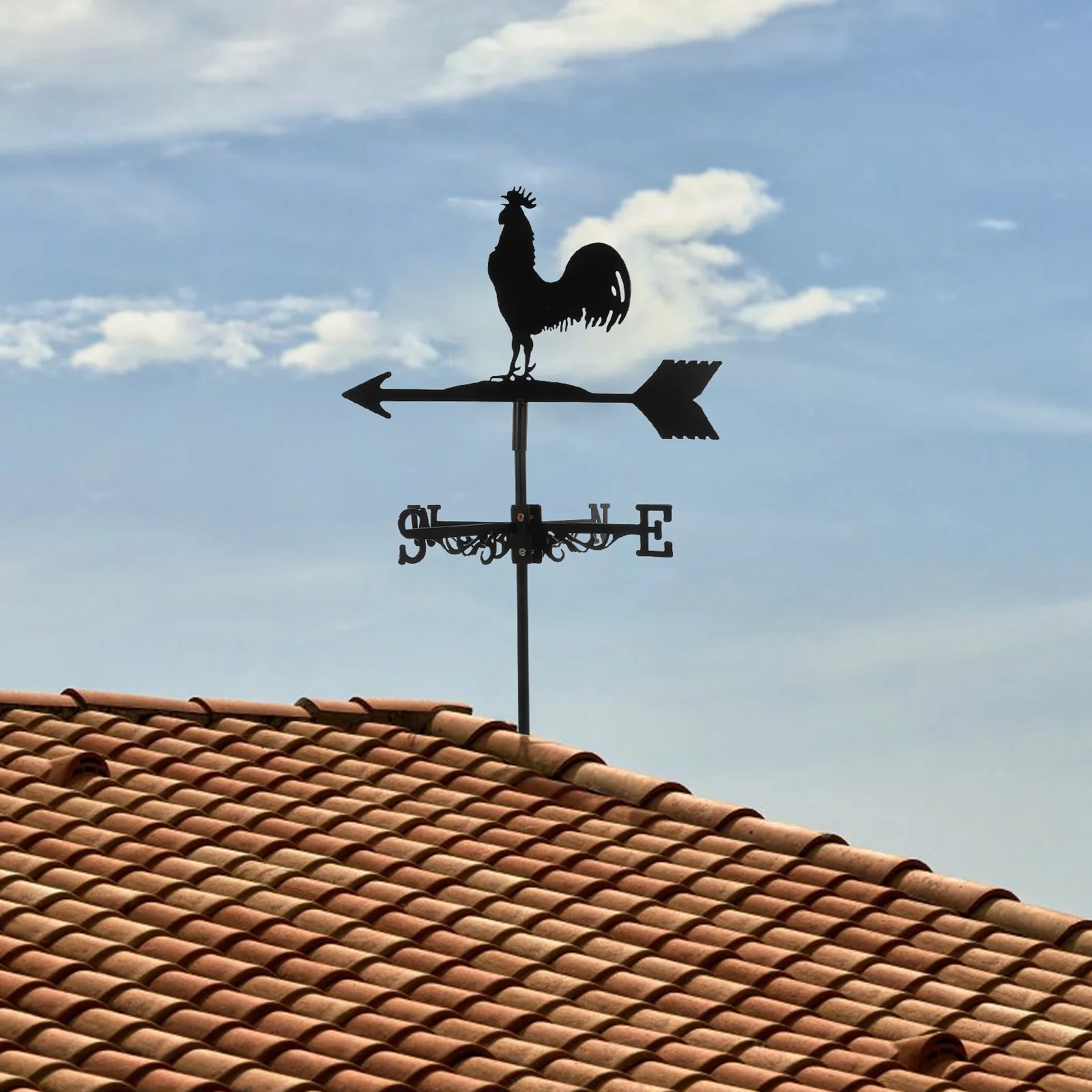 Roof Weather Vane Barn Decor Iron Rooster Silhouette Statue Ground Weathervane