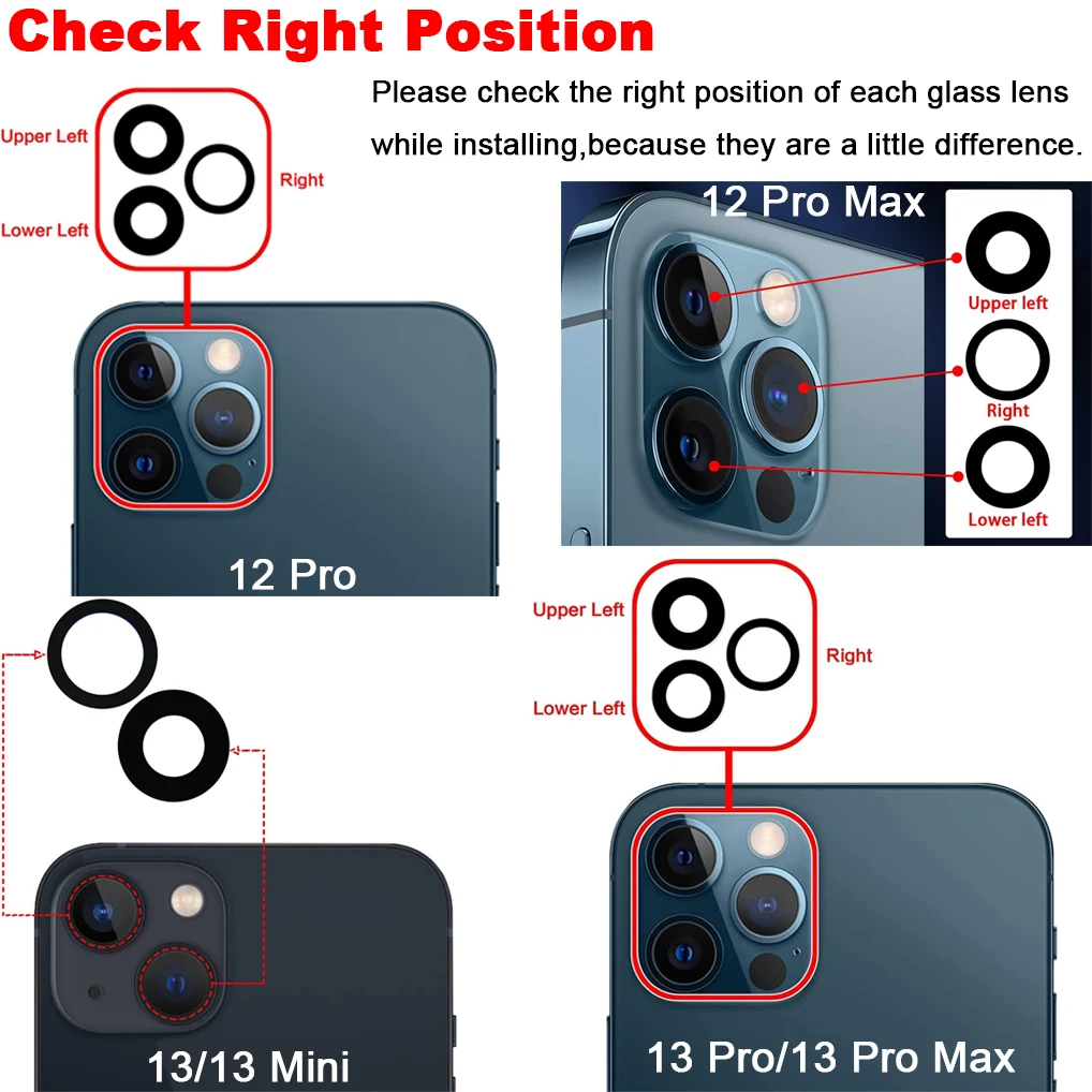 1set OEM Back Camer Lens for iPhone XR XS MAX 11 Pro Max 12 13 Mini 14 15 Plus Pro Max with Adhesive Repair Tools Cleaning Kit