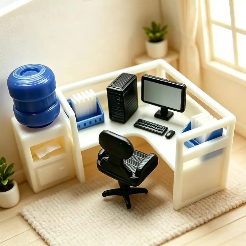 1 Set 1/12 Dollhouse Miniature Computer Keyboard Desk Chair Kit Home Study Room Furniture Decor Micro Scene Props