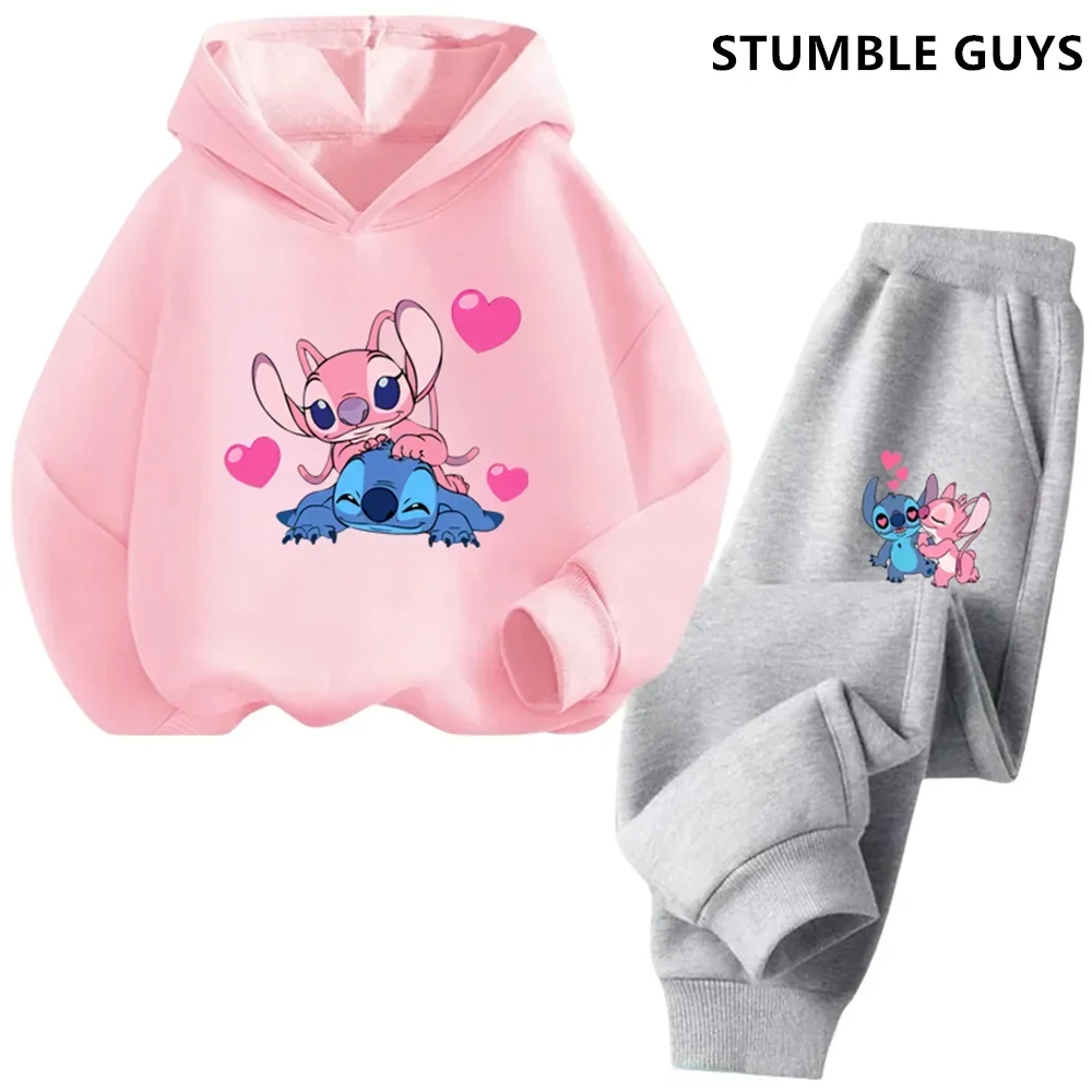 Brand Clothes Kawaii Stitch Hoodie Set Sweatshirts Later Hoodie Sonic Long Sleeve Pullover Boy Girl Tracksuit Set