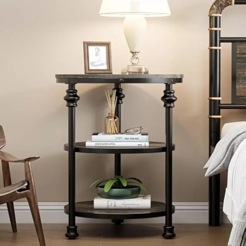 ‌American Vintage End Table, Solid Wood Two-Tier Tea Table,Creative Coffee Table Alternative,Patio Accent Table for Living Room