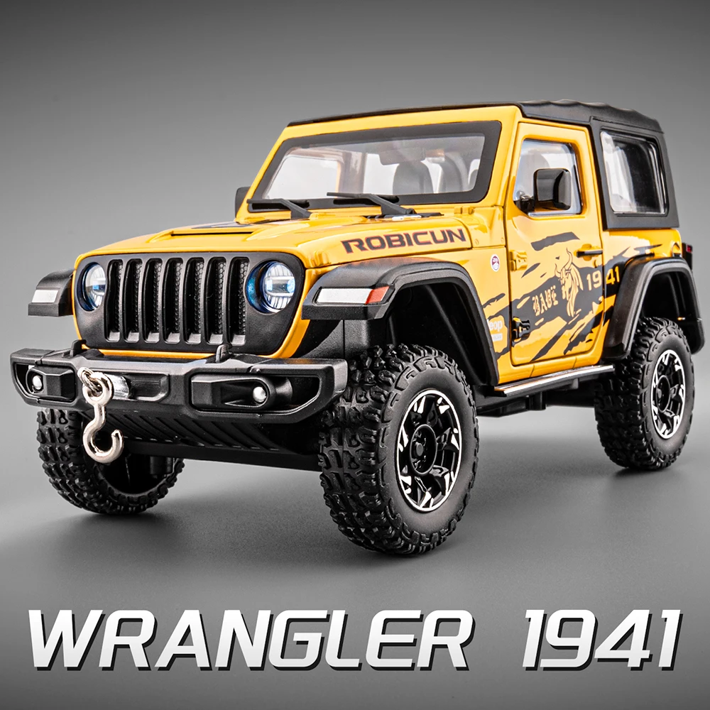 1:24 Rubicon Mammoth Model Pojazdu Terenowego Zabawki Odlewane ze Stopu Metalu Dźwięk Światło Otwierane Drzwi Napęd na Sprężynę Auta Ozdobne Prezenty dla Dzieci